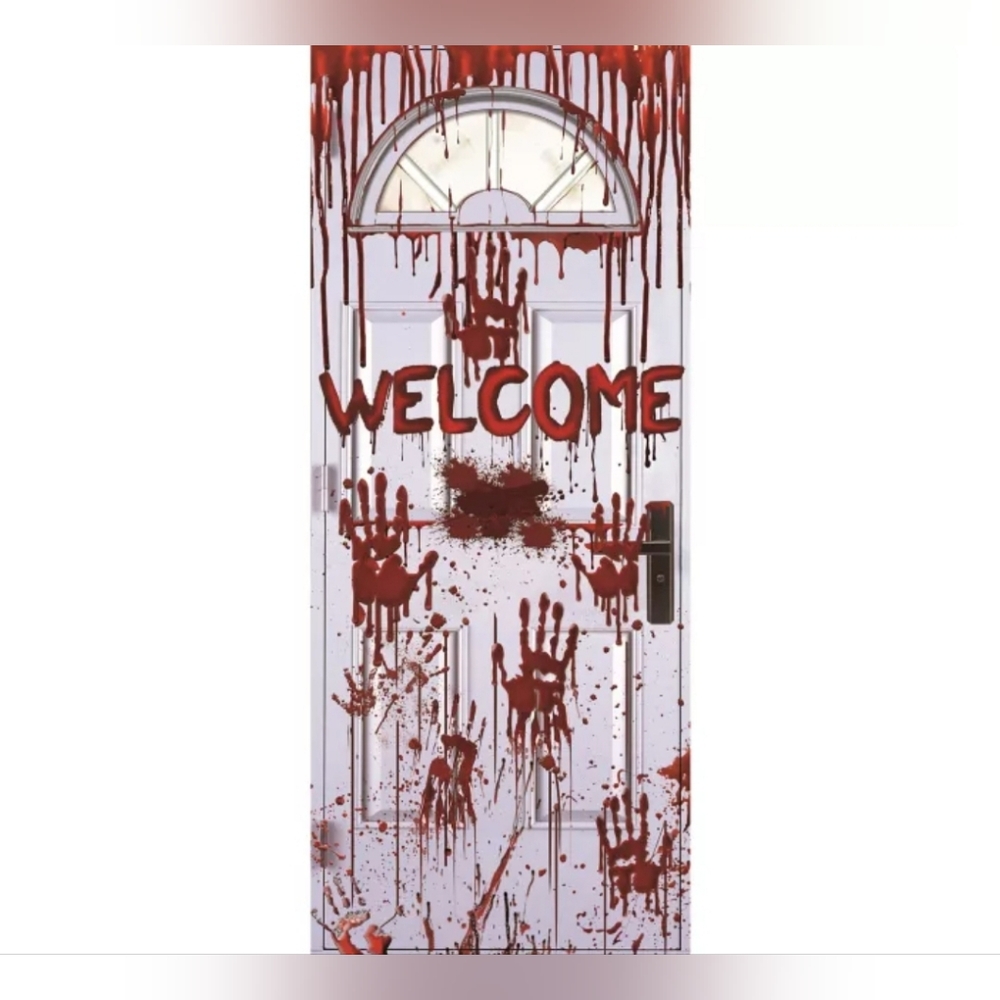 Gothic Spooky Bloody Handprints Welcome Door Cover 30" L x 72" H x 30" W